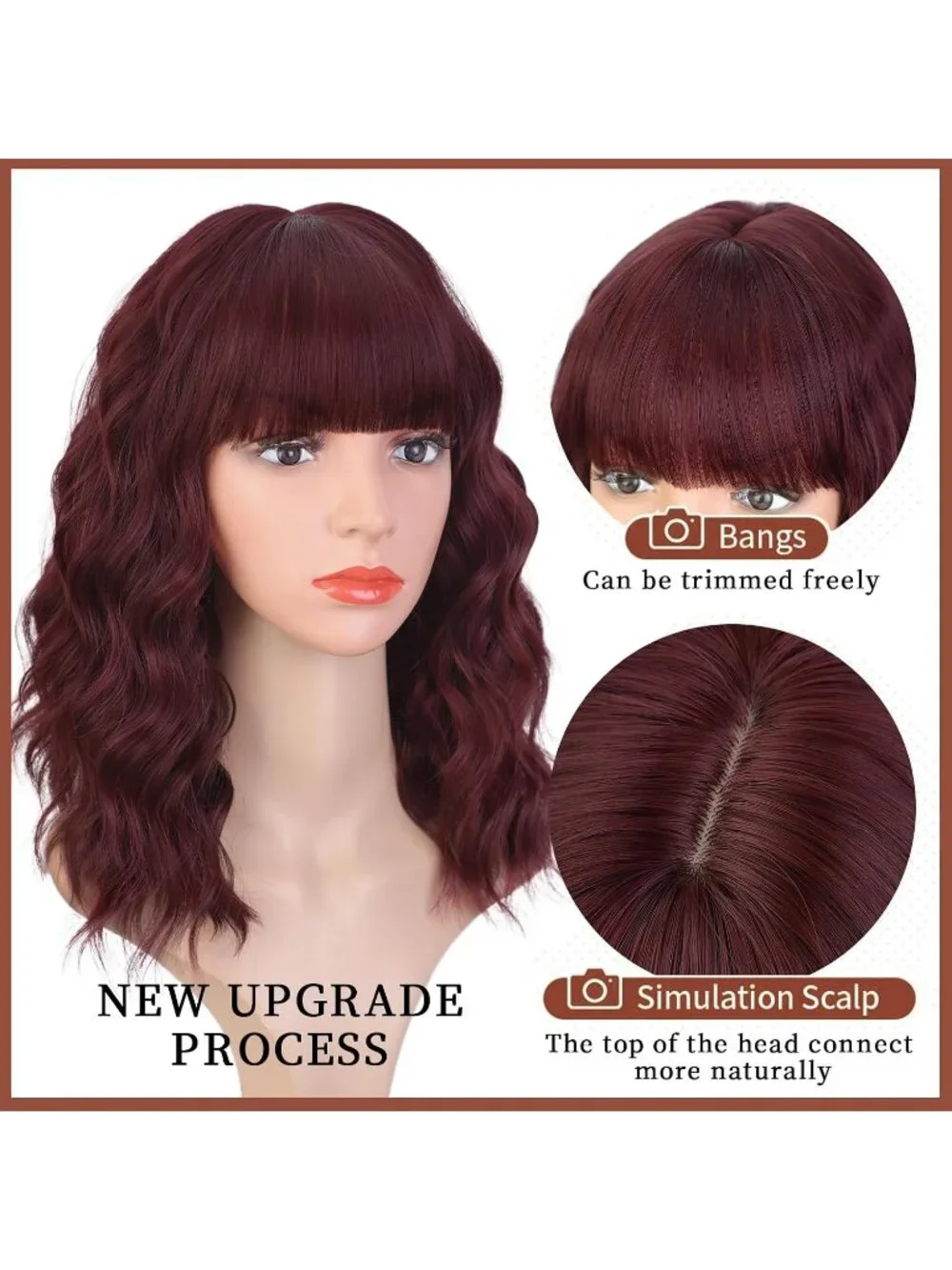 Women's Wine Red 14 Inch Heat Resistant Synthetic Fiber Shoulder Length Wigs